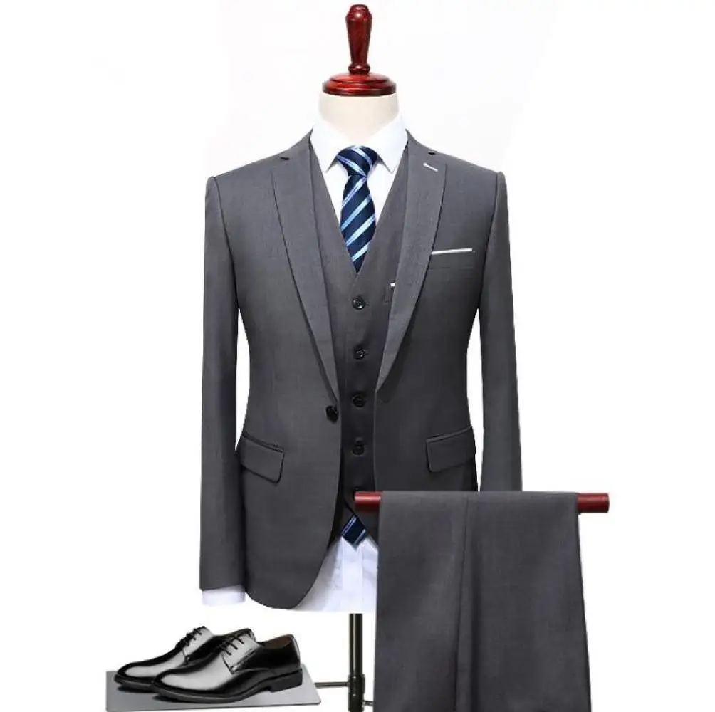 Mens 3-Piece Suit Wedding Slim Suit Man Solid Color Formal Business One Button Suits Man Trousers Suits