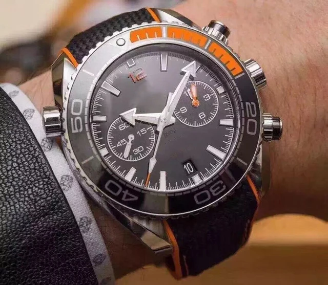 

Classic New 007 Men Professional Watch Ceramic Bezel Stainless Steel Orange Full Black Grey Chronograph Sapphire Stopwatch