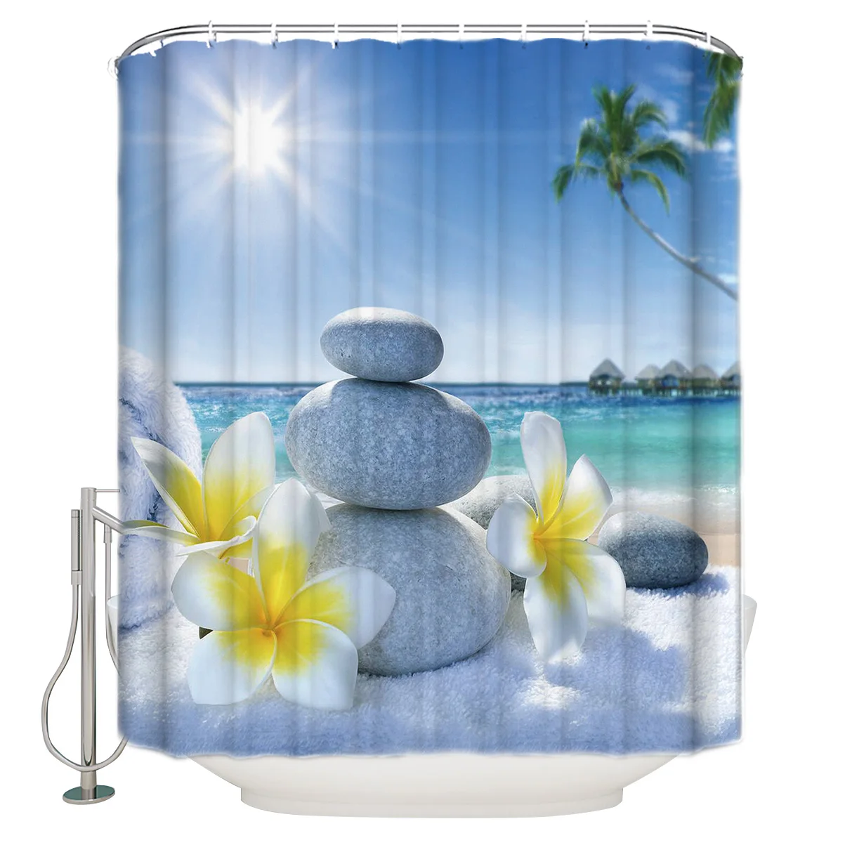 

Современная душевая занавеска для дзен камни цветок океан ванная комната особая Изысканная Водонепроницаемая занавеска для душа из полиэс...