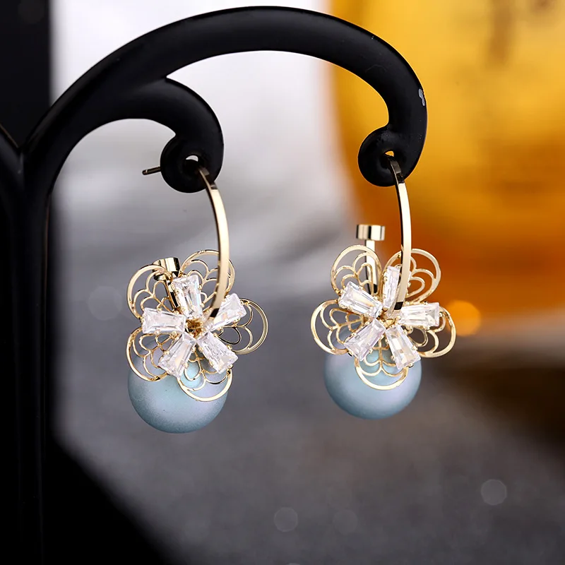 

Sweet Fashion Flower Pearl Earrings 2022 Brand Design Korea Style Stud Earring Silver Needle Statement Dangle Jewelry