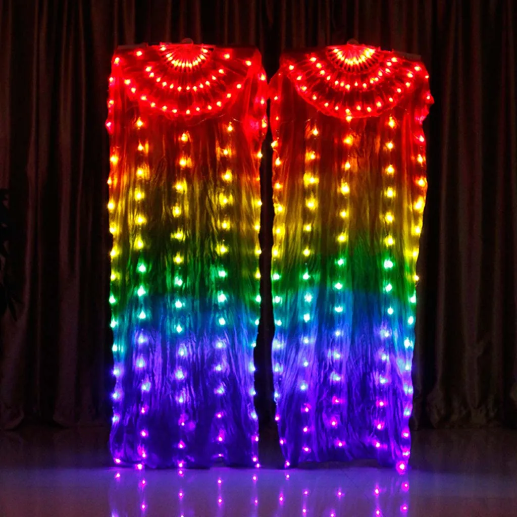 

Iridescent 100% Real Silk Luminous Folding Fairy LED Belly Dance Hand Fan Veils