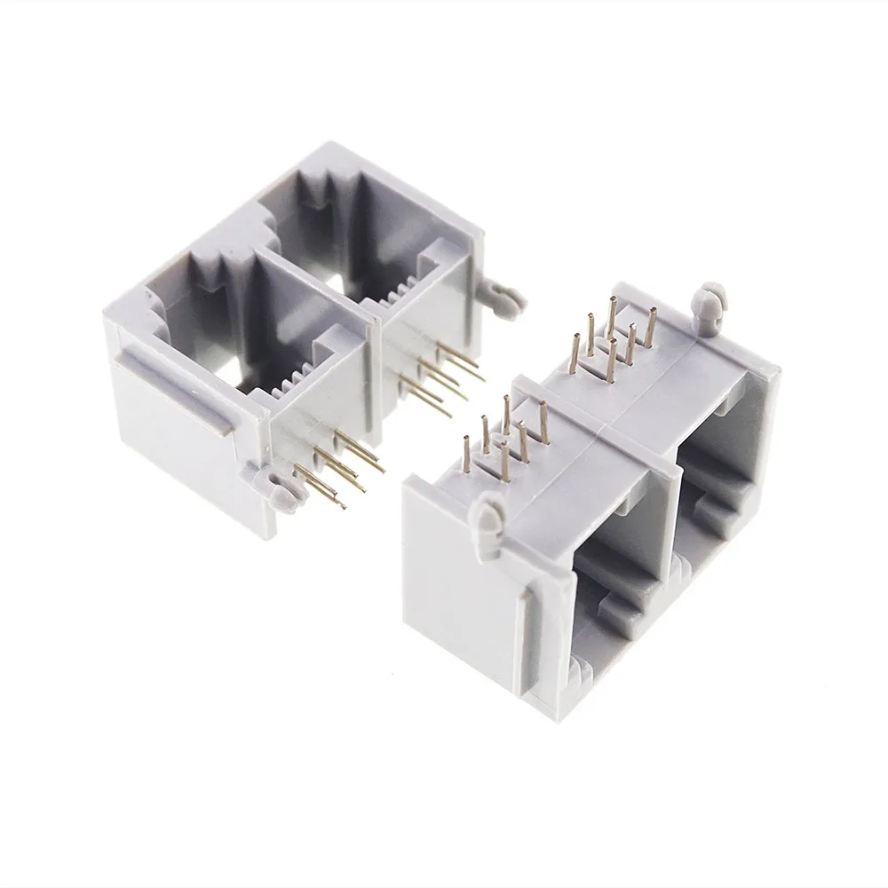 100 шт. двойной порт RJ11 RJ12 Jack модульный разъем 6P6C правый угол через отверстие PCB