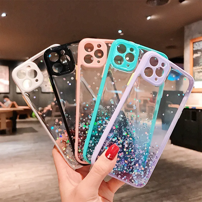 

Gradient Color Glitter Sequins Phone Case For iphone 11 Pro XS Max XR X 6 7 8 Plus SE 2020 12 Epoxy Clear Transparent Back Cover