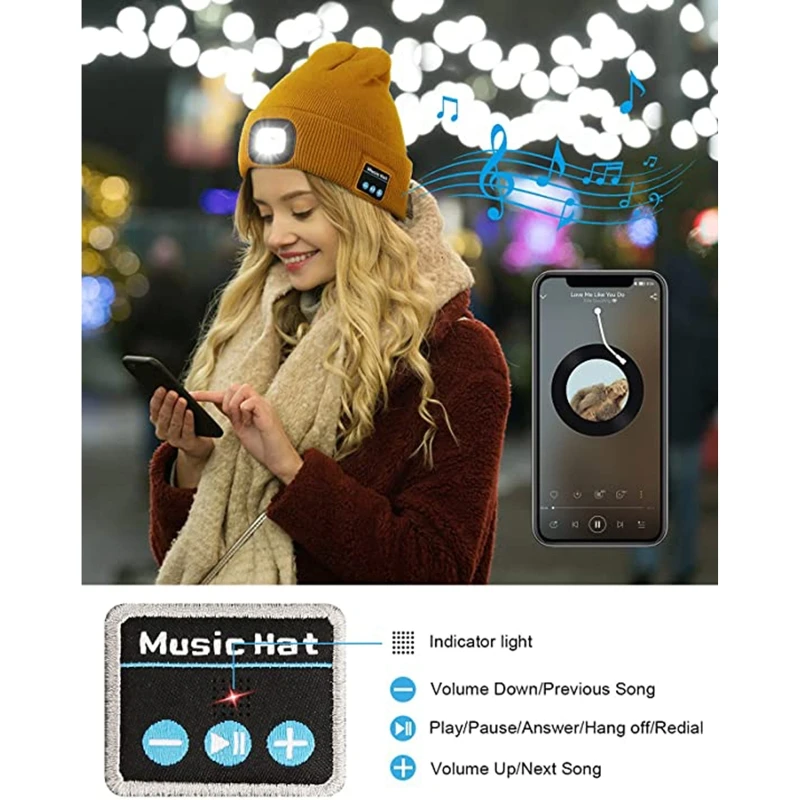 Светящаяся Зимняя Вязаная Шапка-бини со светодиодный Ной подсветкой