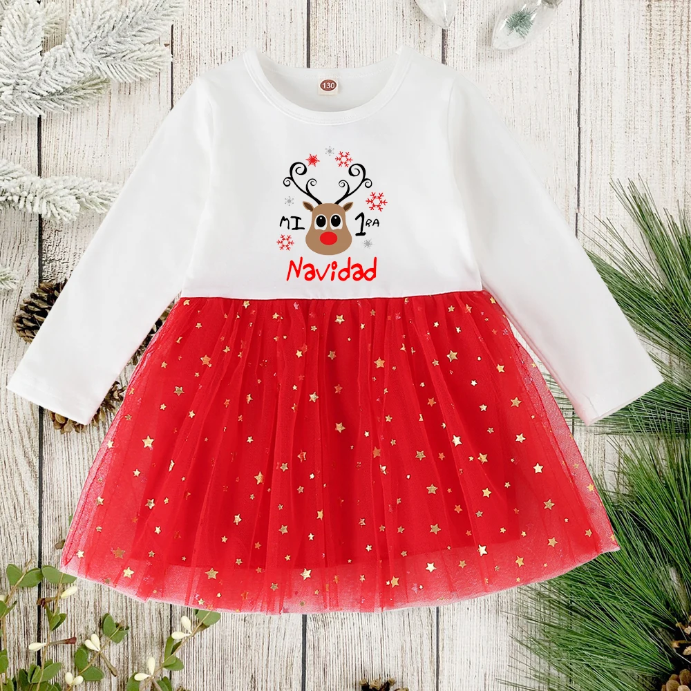 

Mi 1ra Navidad Toddler Infant Girl Christmas Dress Merry Christmas Kid Girls Dresses for Girl New Year Xmas Outfits Clothes