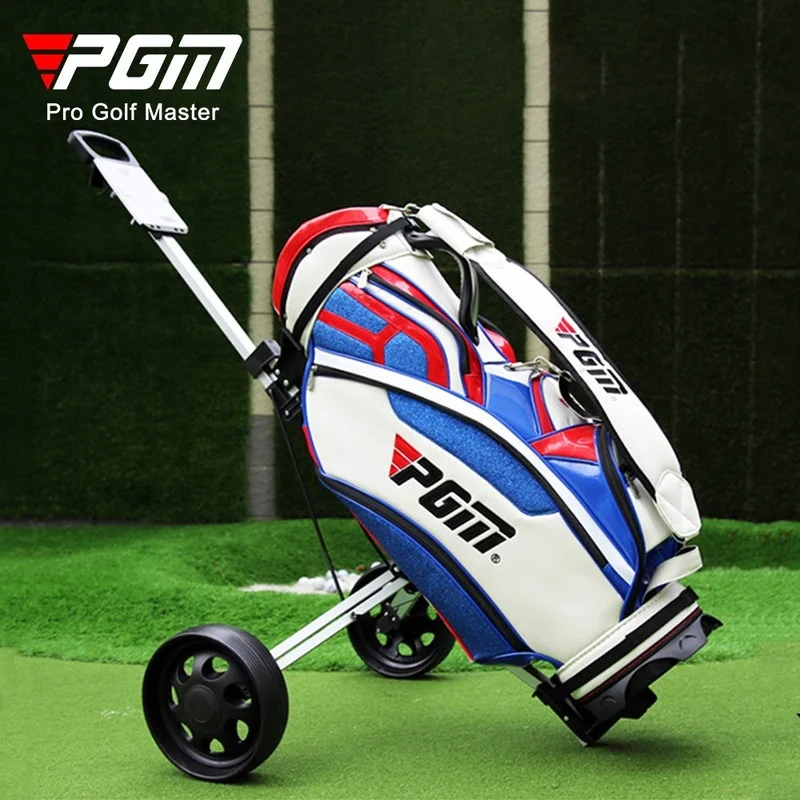 Pgm Golf Bag Cart Aluminium Alloy Two Wheels Barrow Foldable Handcart Trolley Outdoor Golf Course Training  golf cart