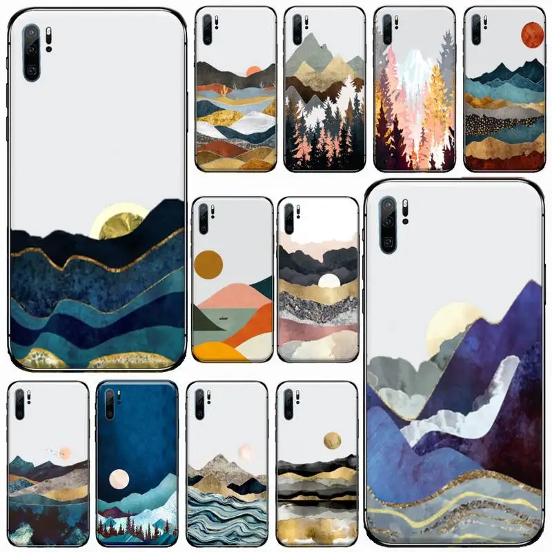 

Mountain Marble Moon art Phone Case For Huawei honor Mate P 9 10 20 30 40 Pro 10i 7 8 a x Lite nova 5t Soft silicone funda