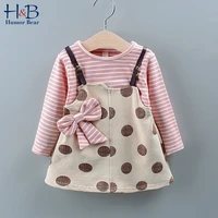 humor bear 2020 autumn childrens clothing new girls long sleeved dress striped polka dot fake two piece bow baby kids dress