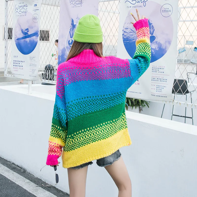 Vefadisa Autumn Cartoon Turtleneck Pullovers Sweater Stripe Long Sleeve Tassel Casual Woman 2019 QYF508 | Женская одежда