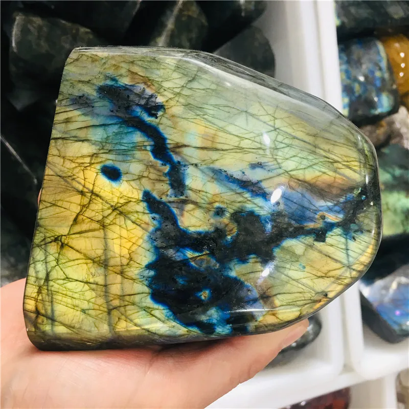 

400-1.6kg Natural labradorite free form stone shining labrador feldspar stand stone Healing