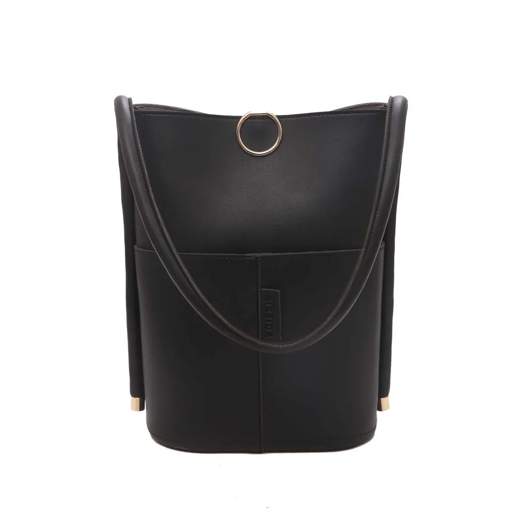 Женские кожаные сумки черные ведра на плечо женские через Вместительная женская