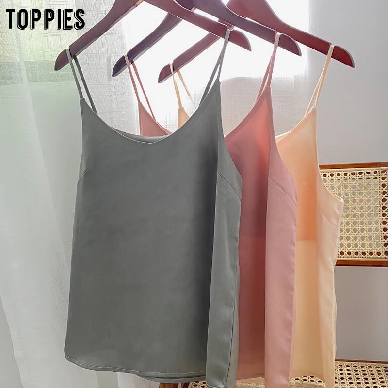 

2020 Summer Women Sexy Satin Camis Vintage Luxury Imitation Silk Shiny Camisole Solid Color Tank Tops