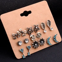 european and american personality trend bowknot moon flower key leaf star earrings set combination earrings punk fashion