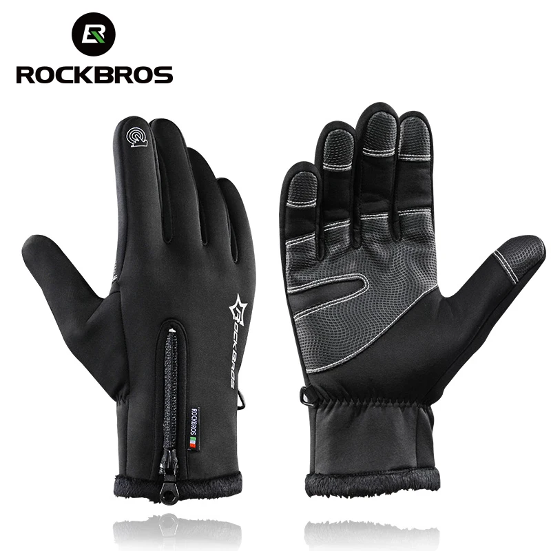 

Зимние велосипедные перчатки ROCKBROS, ветрозащитные, теплые флисовые перчатки для мужчин и женщин, противоскользящие, водонепроницаемые, спор...
