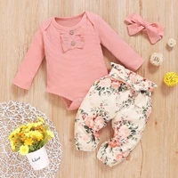 0 18m baby girls clothes set toddler knit romper spring autumn infant newborn cute outfit ruffle long sleeve pants headband 3pcs