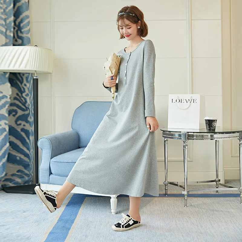 Платье для беременных женщин Сезон весна-осень Модное Длинное из чистого хлопка