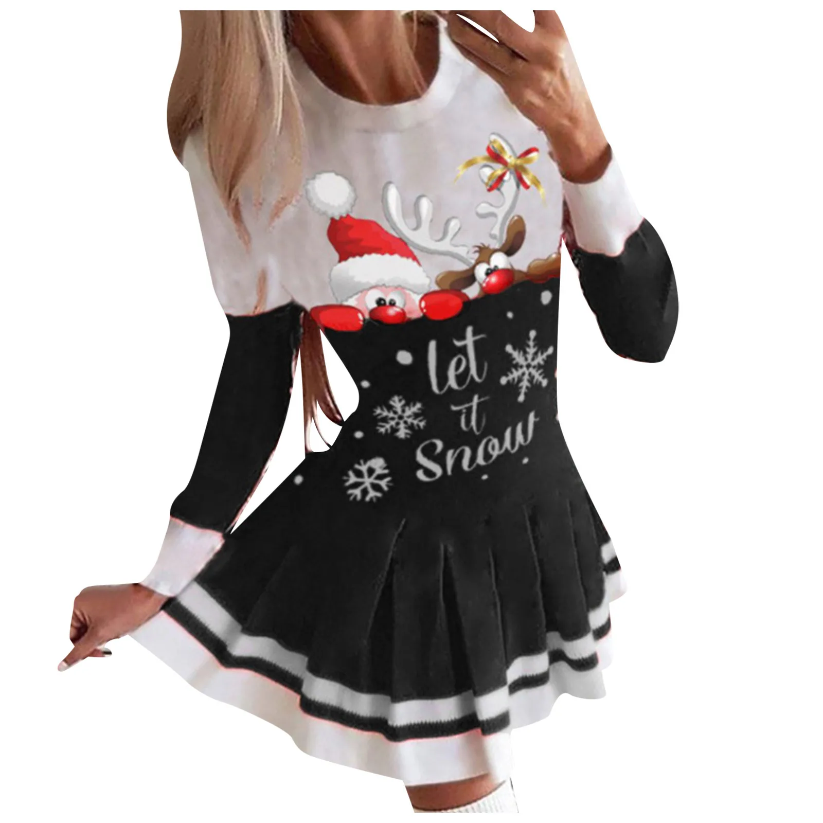 

Women's Dress Christmas Striped Print Mixed Dress Long Sleeve Long Maxi Party Dresses Ladies Casual Sexy Female Christmas Dress