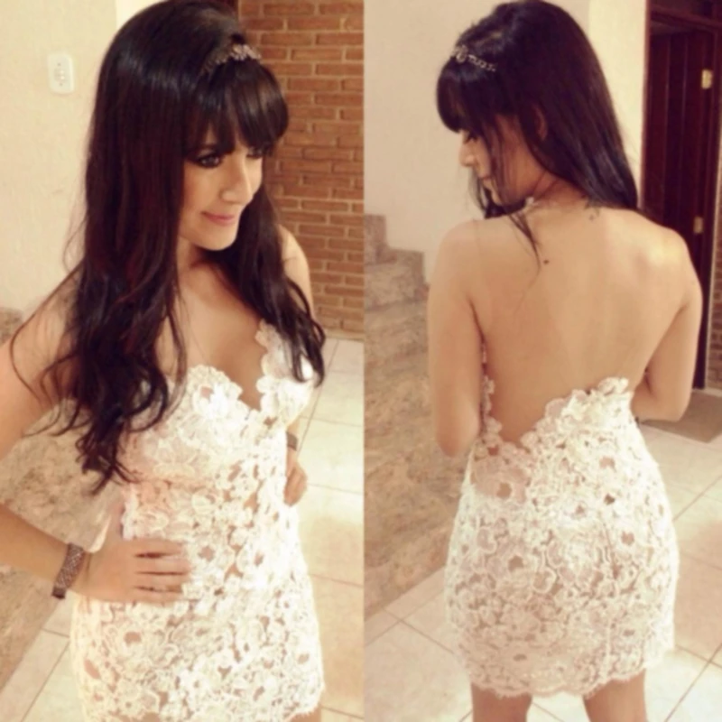 

Sexy Women Lace Backless Dress White Sexy Slim Dress Crochet Mesh Stitching Open Dress Female Party Bodycon Mini Dresses