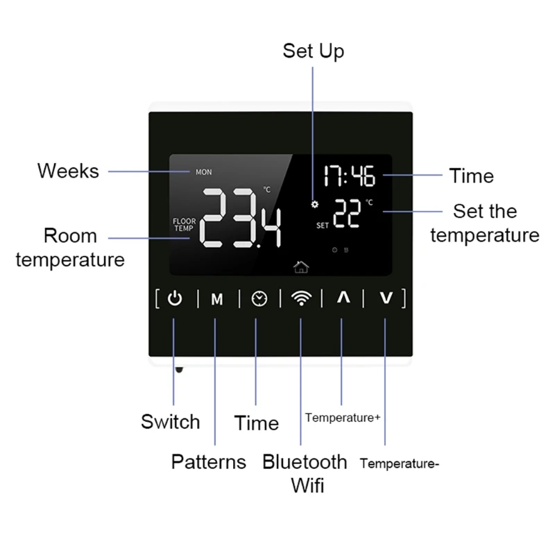 

OOTDTY 110V 120V 220V 230V Touch Screen Electric Heating Room Thermostat Temperature Controller Thermoregulator 16A Floor Heat