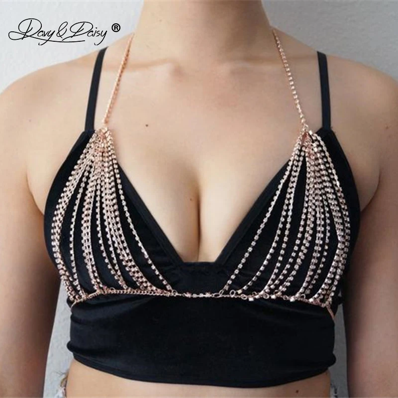 DAVYDAISY женский бюстгальтер rhinestone Горячая металлическая цепочка Хрустальный Бралетт одежда для пляжного клуба Топы модная нательная цепочка Сексуальное белье BR052