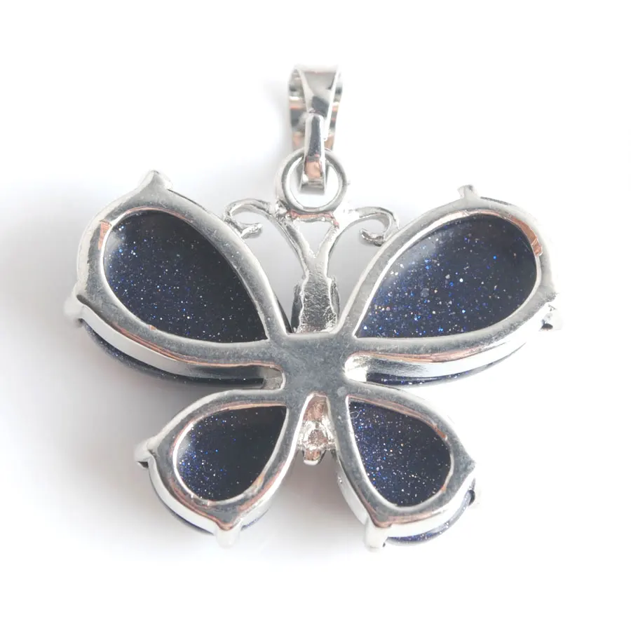 

WOJIAER Cute 23x30mm Natural Gem Stones Blue Sand Butterfly Pendant Necklace Charms Inlaid 5 Pcs/lot PE9018