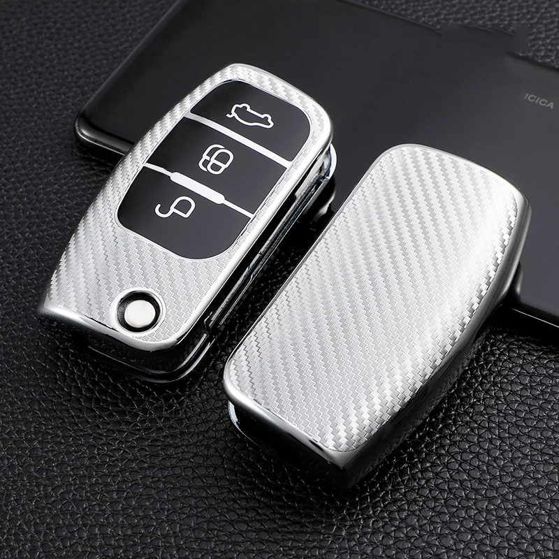 

Carbon Fiber TPU Car Key Cover Case Holder Keychain for Ford Fiesta Focus 2 Ecosport Kuga Escape Falcon B C Max Eco Sport Galaxy
