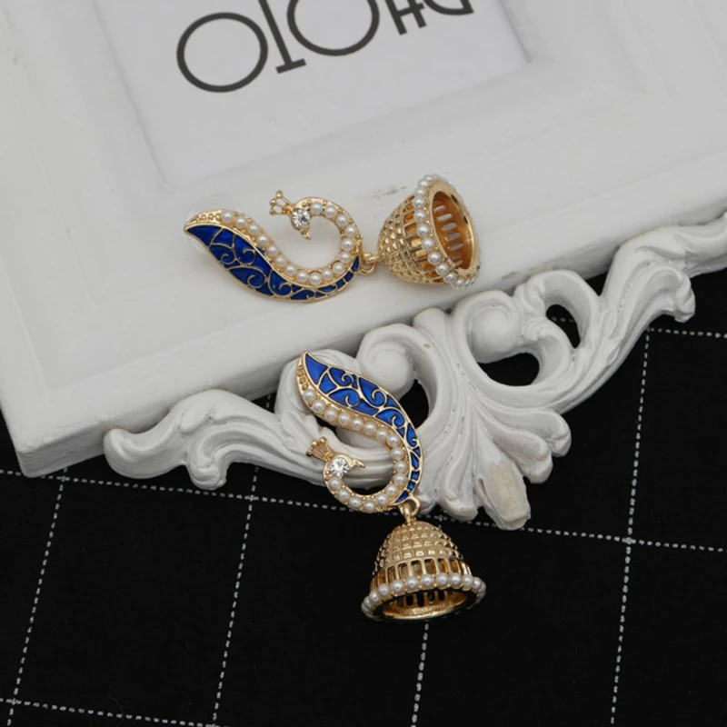 В стиле ретро Индийский Болливуд Kundan Павлин Jhumka Jhumki серьги в виде капель с