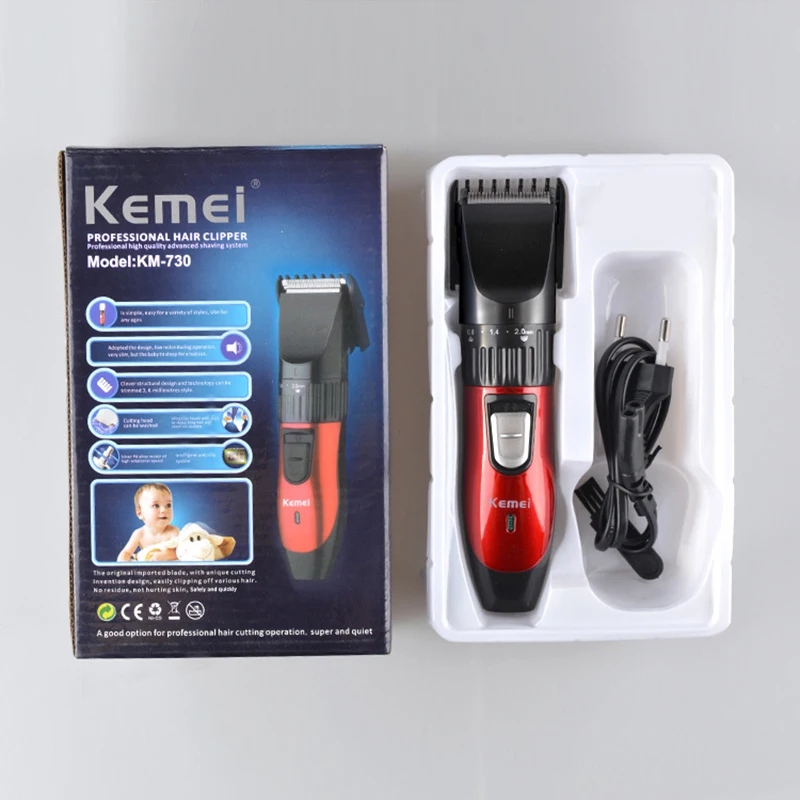 

KEMEI KM-730 Hair Clipper 2W Adjustable Hair Trimmer EU Plug Rechargeable Hair Cutting Professional Beard Trimmer
