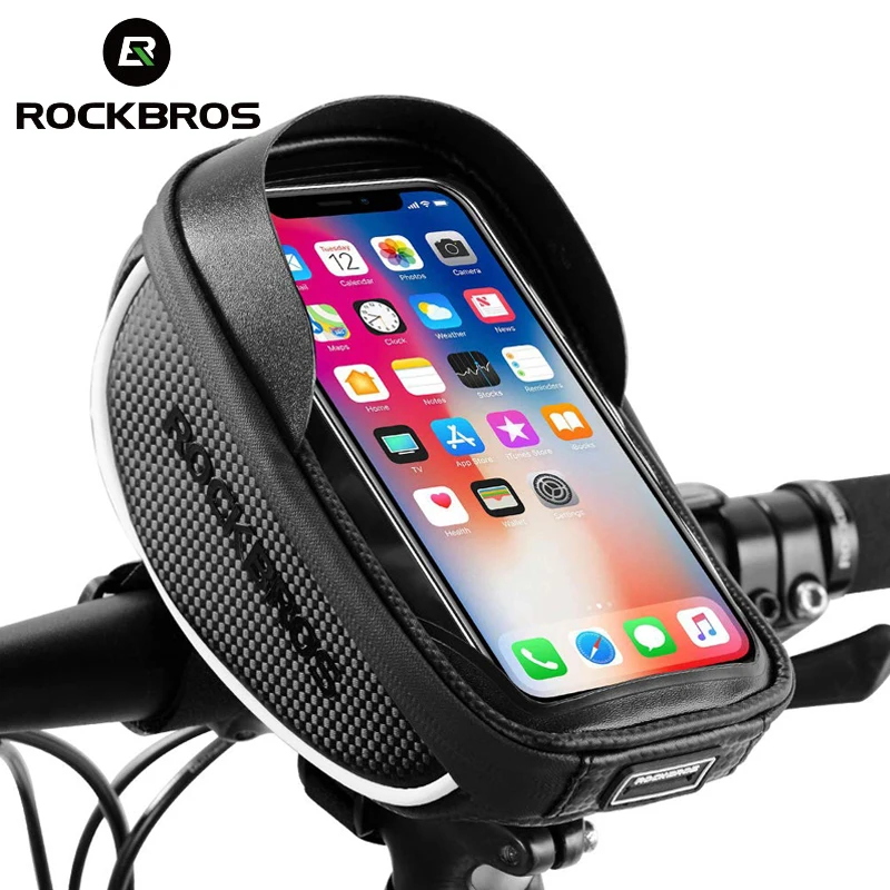 

ROCKBROS Bicycle Handlebar Bag Sensitive Touch Screen TPU Waterproof Bike Front Top Tube Cellphone Bag Fits for 6.5" Below Phone