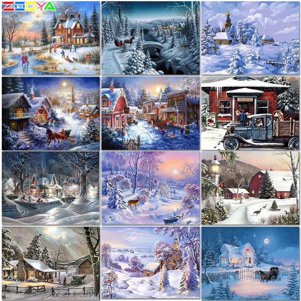 Zooya искусственная Бриллиантовая мозаика ручной работы с Зимним Пейзажем