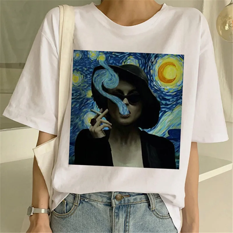 

Van Gogh Oil Art Print Women T shirt Casual New Streetwear tshirt Graphic top tee t-shirt Harajuku Female Clothing