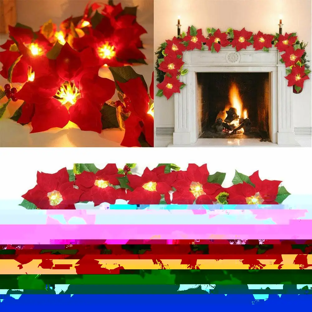 

2m LED Christmas Red Flowers Decorations Garland String Lights Xmas Tree Ornaments Christmas Indoor Outdoor Home Decor New Year
