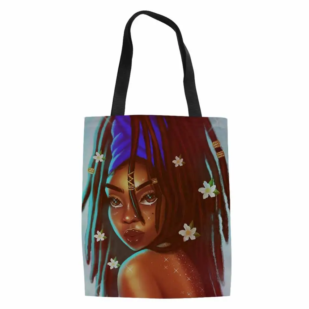 FORUDESIGNS/сумка с короткими ручками для женщин, складные сумки для покупок, женские черные Волшебные африканские холщовые сумки для девочек, женские многоразовые сумки - Цвет: YQ4570Z22