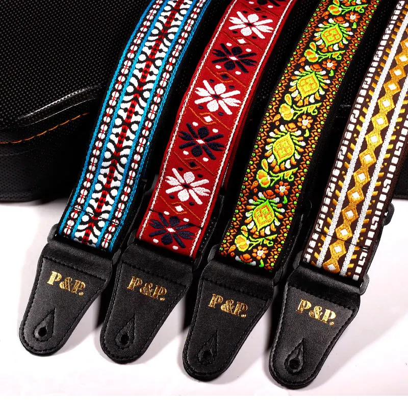 

Embroidered Guitar Strap National Style Shoulder Strap Ribbon Musical Instrument Strap Guitar Strap Instrument Guitar Part