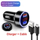 Быстрое Автомобильное зарядное устройство QC 3,0, адаптер для телефона с двумя USB-портами типа C, USB-кабель для Samsung A22, A12, M12, A32, A52, A72, A42, , A71, A51, A31, A21S, A41