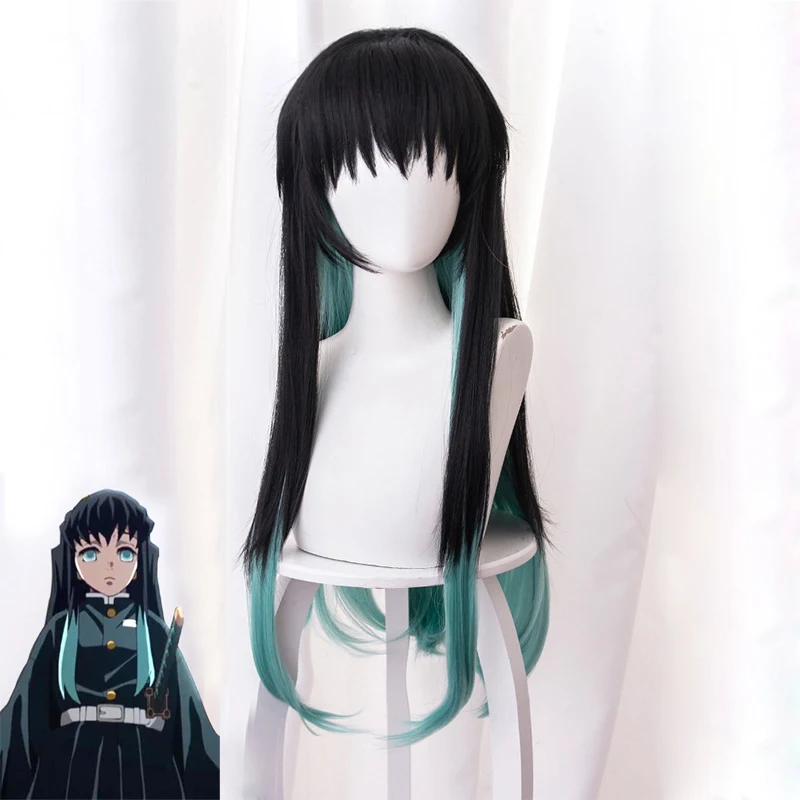 Парик для косплея из аниме рассекающий демонов Длинные прямые искусственные