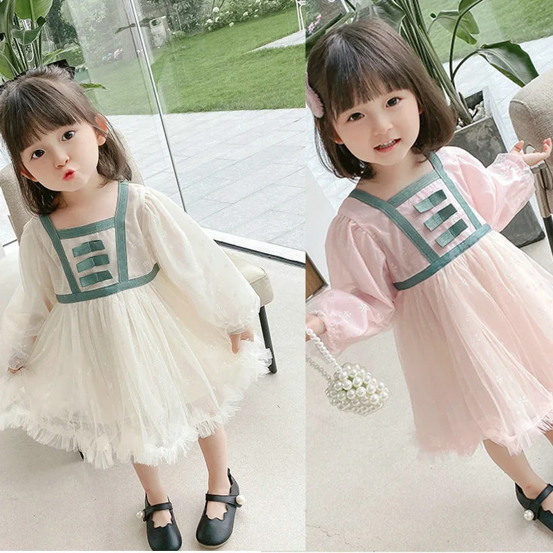 

Платье с длинным рукавом до колен, пуловер А-силуэта, однотонное, из хлопка, новинка, модная простая Милая весенне-осенняя одежда для девочек