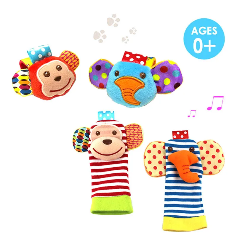 

for 0-3 Years Old Baby Soft Handbells and Baby Foot Guard Bells Cartoon Velcro Loud Paper Watch Socks Baby Educational Toys