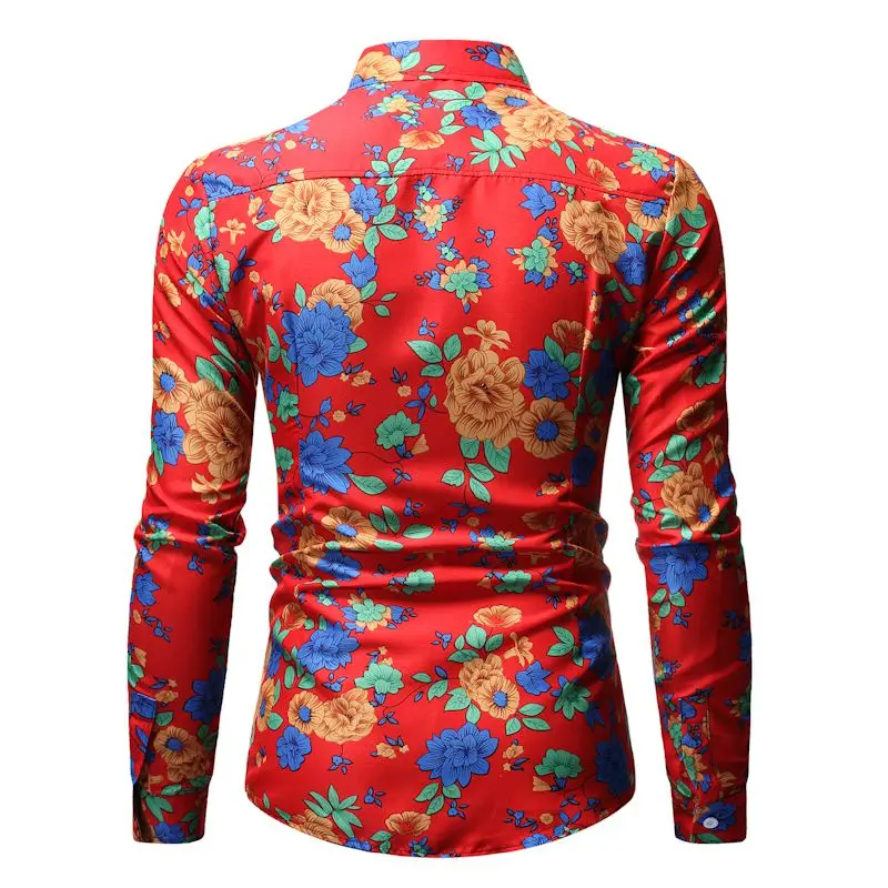 

2019 Stylish Floral Print Men's Shirt Brand Cotton Long Sleeve Top Dress for Man Casual Slim Fit Holiday Wedding Camisa Hombre
