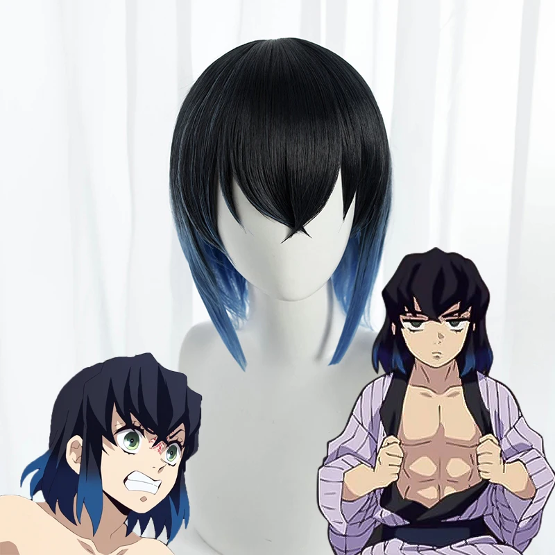 Хашибира Inosuke парик аниме демон Slayer Hashibira косплей Kimetsu no Yaiba синий градиент легко