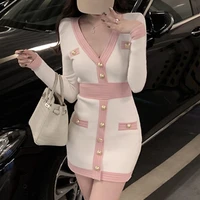 2022 fall winter sweater bag hip mini dress feminino women vintage long sleeve slim sexy bodycon dress korean casual robe femme