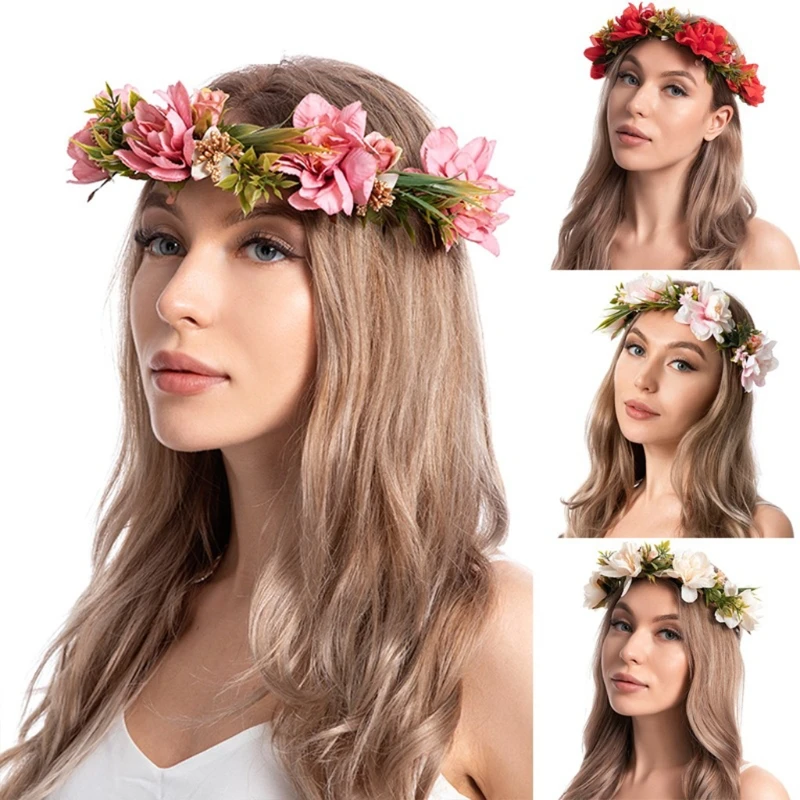 

Boho Artificial Flower Garland Crown Wedding Bride Headband Wreath Beach Halo