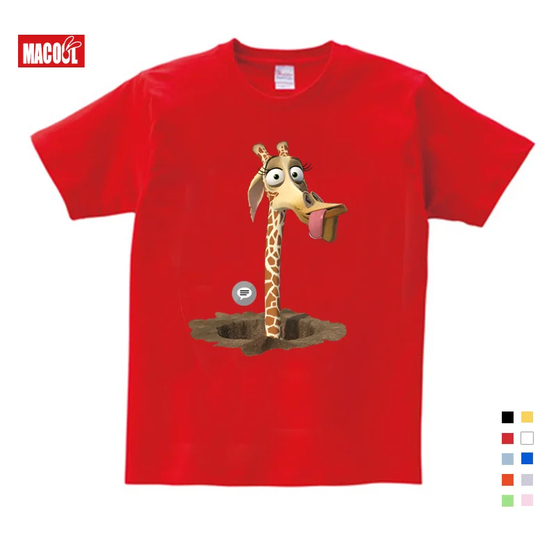 

Kids Clothes 3-12 years Short gules T-shirt Summer New T Shirt Cartoon Madagascar Giraffe Melman Casual Printing T Shirt 3T-9T