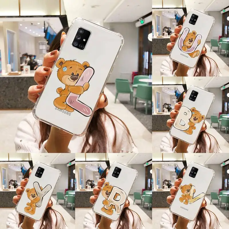 

Luxury bear letters Phone Case Transparent For Samsung A51 A50 A71 A70 A81 M60S Note S21 S 20 10 9 8 11 E Plus Ultra