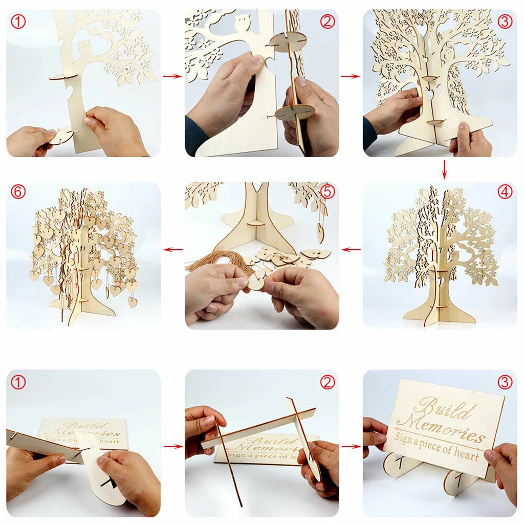 Guest Pendants Wedding Books Tree Wooden Hearts Pendant Drop Ornaments Party Decoration Book For Weddings | Дом и сад