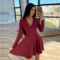 moarcho women vintage solid knitting deep v neck long sleeve botton draped 2021 new autumn winter sexy party casual mini dress