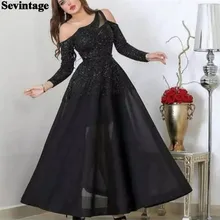 Sevintage Black Appliques Lace Arabia Prom Dresses Long Sleeves Dubai Evening Party Gowns Off Shoulder Plus Size Formal Dress (1)