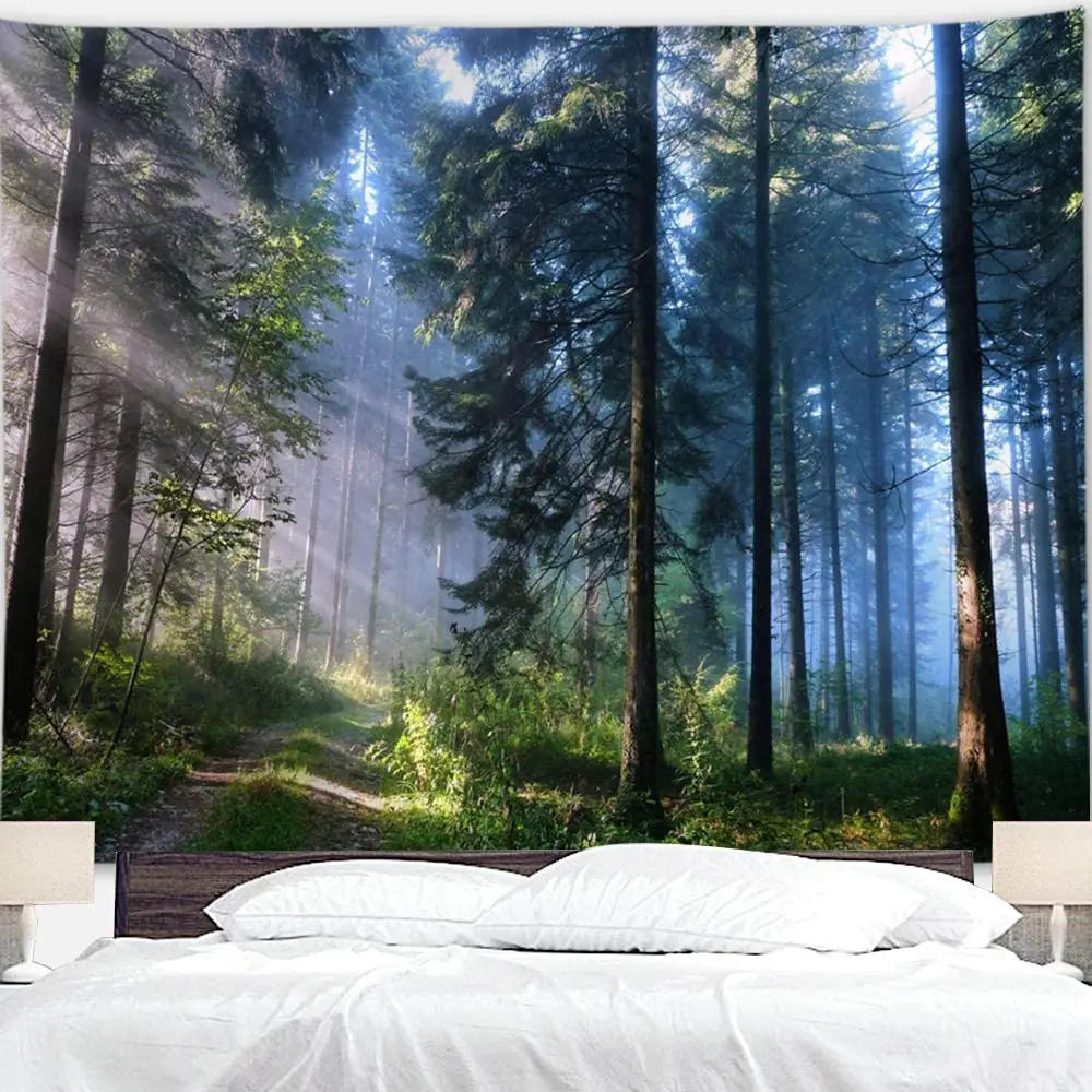 

Misty Forest Natural Landscape Tapestry Background Wall Covering Home Decoration Blanket Bedroom Wall Hanging Tapestries