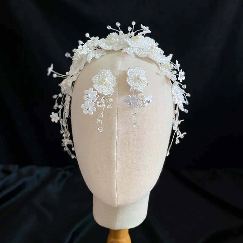 Набор для волос тиара корона лепесток из бисера свадебные аксессуары повязка на