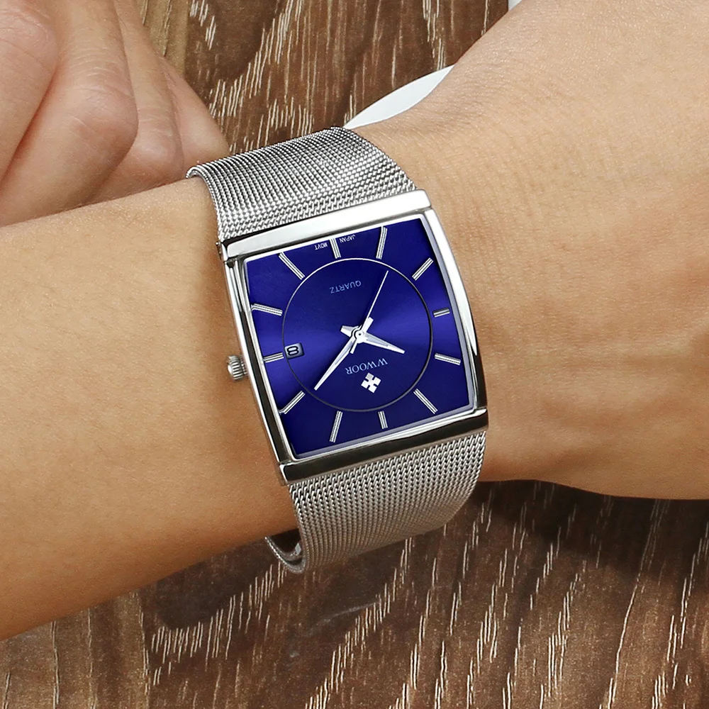 WWOOR 2021 модные Ультратонкие мужские часы Sqaure топовый бренд Роскошный японский